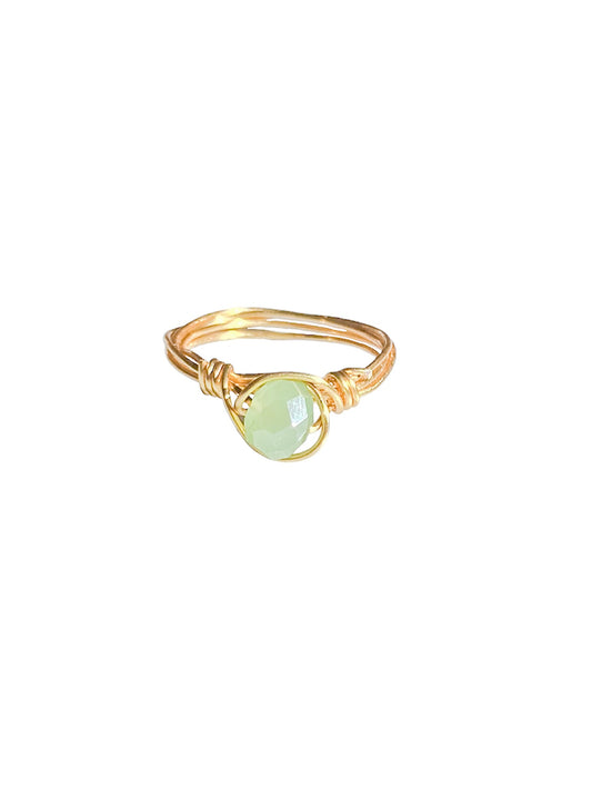 Lime Green Crystal Wire-Wrap Ring